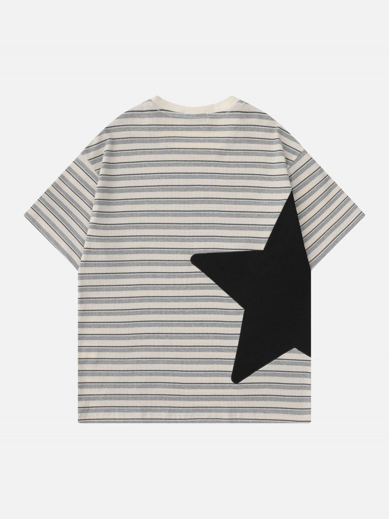 Grise  T Shirts Aelfric Eden Star Patchwork Stripe Tee - CGX-4972964